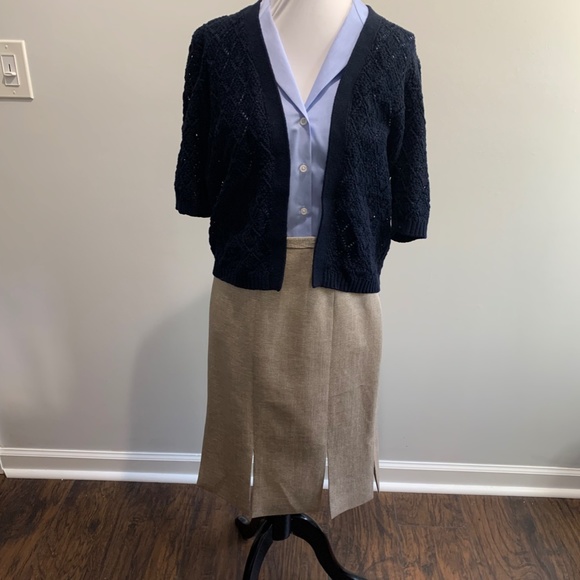 Liz Claiborne suit skirt sz 10 tan creme netural basic pencil pleated slit work - Picture 3 of 16